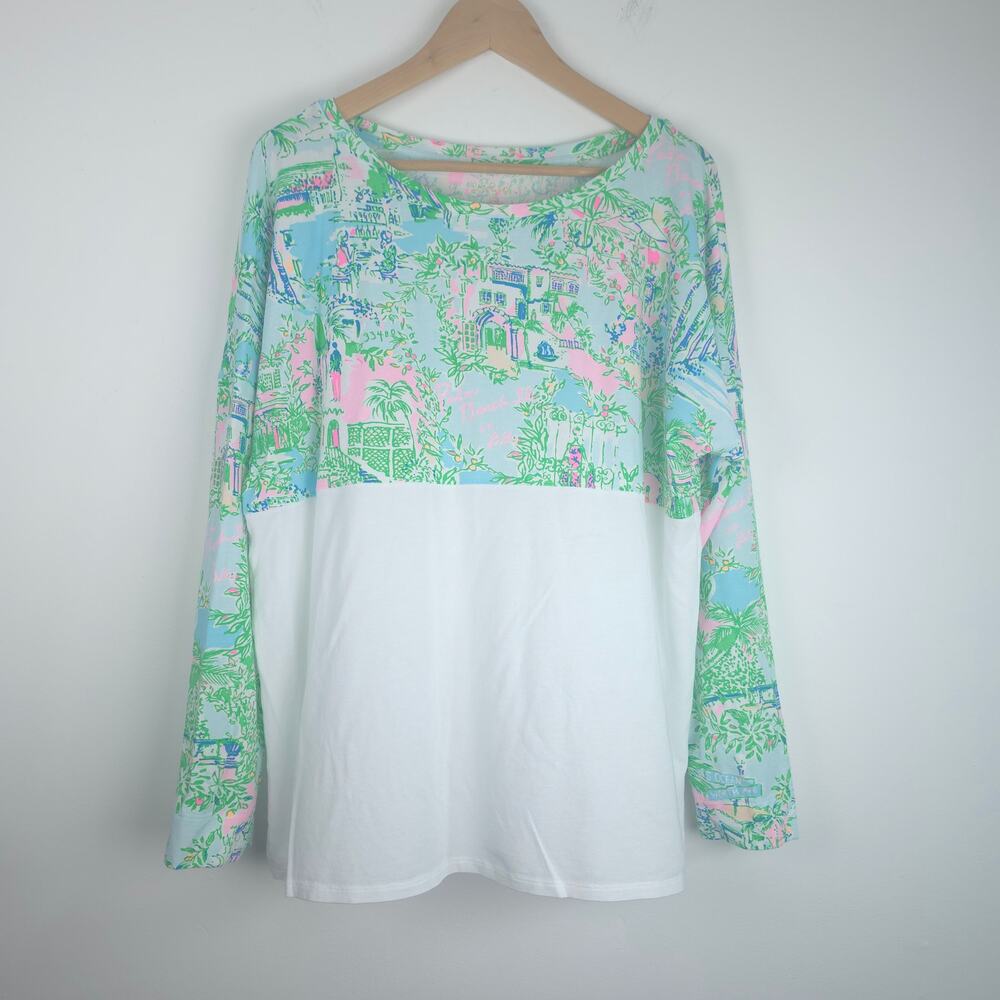 Lilly Pulitzer Finn Top Multi Lily Loves Palm Beach Long Sleeve Top Size XL